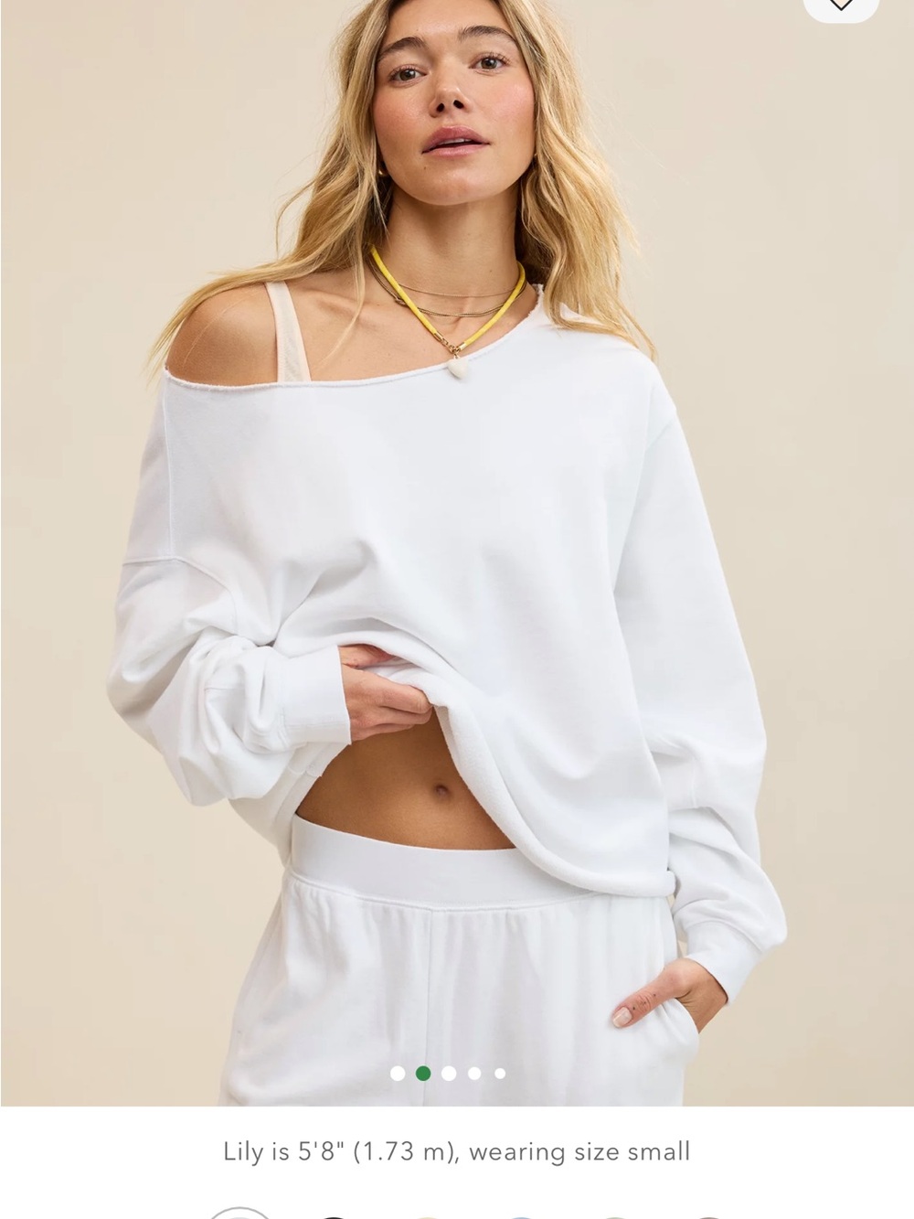 White Off-Shoulder Cozy Sweatshirt and short set. Brand new. Never opened